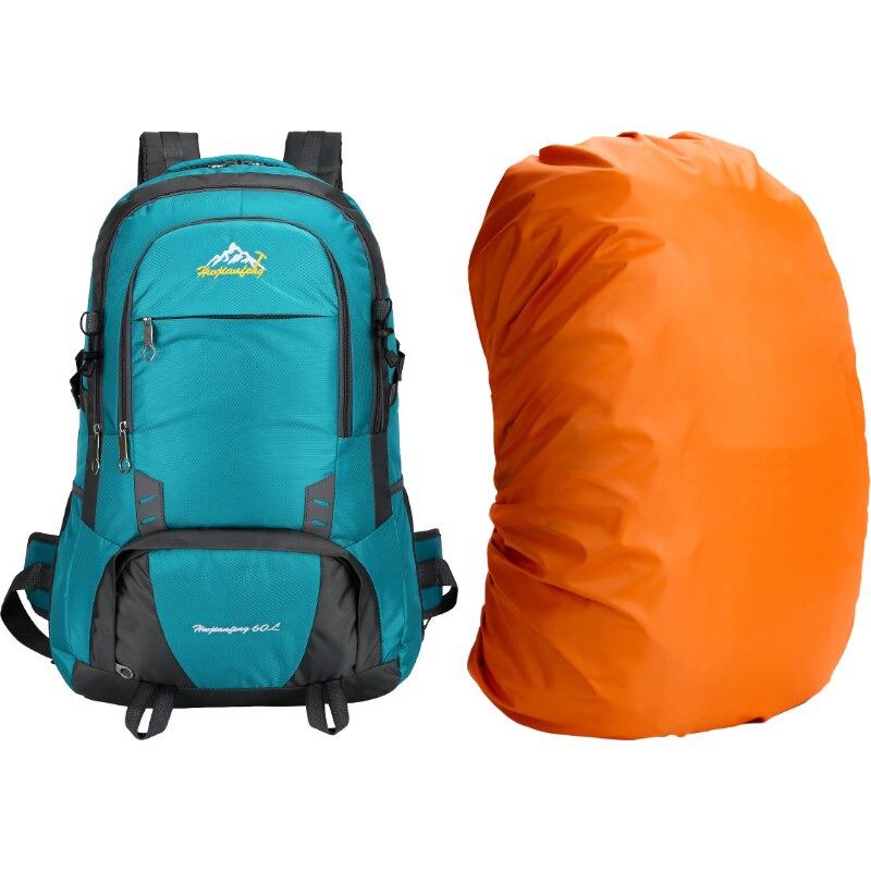 60L Outdoor Long Distance Shoulders Bag Cycling Backpack Mountaineering Camping Travelling Knapsack Climbing Hiking Rucksack: Green and Cover