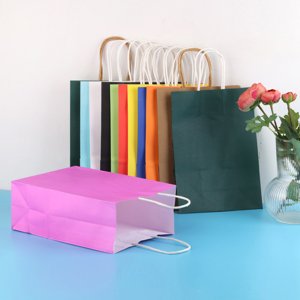 2/5/10 Stuks Kleurrijke Kraft Papieren Zakken Diy Multifunctionele Papieren Zak Met Handvatten Festival Kerst Cadeau Verpakking Zakje Boodschappentassen