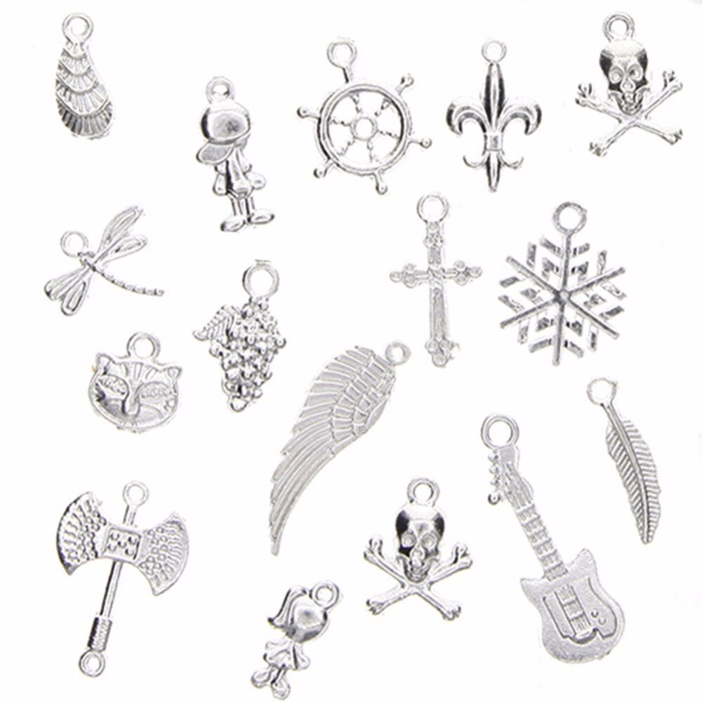 50 Pcs/Set Lots Tibetan Silver Plated/Gold Mixed Styles Charm Pendants DIY Jewelry for Necklace Bracelet Craft Findings #240209