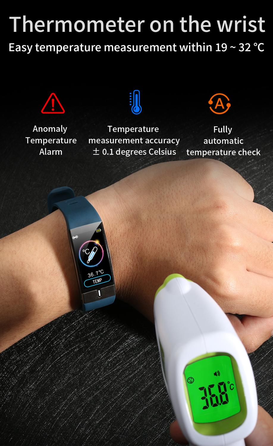 Smart klocka herr  e66 kroppstemperatur ecg ppg vattentätt sportarmband blodsyre puls smartklocka för ios android
