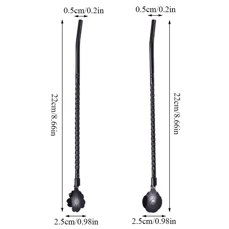 Cuillère en paille Rose torsadée, 1 pièce, fleurs de cerisier, longue paille dorée Portable réutilisable en acier inoxydable, cuillère à remuer pour Cocktail et café