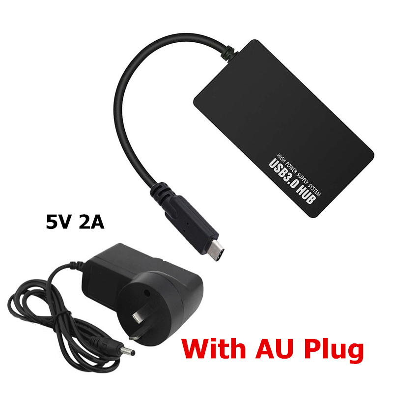 USB-C HUB 3.0 4 Poorten OTG USB 3.0 HUB EU/AU/US/UK DC 5 V Power adapter Type C Splitter Voor Macbook Xiaomi Laptop Accessoires: With AU Adapter