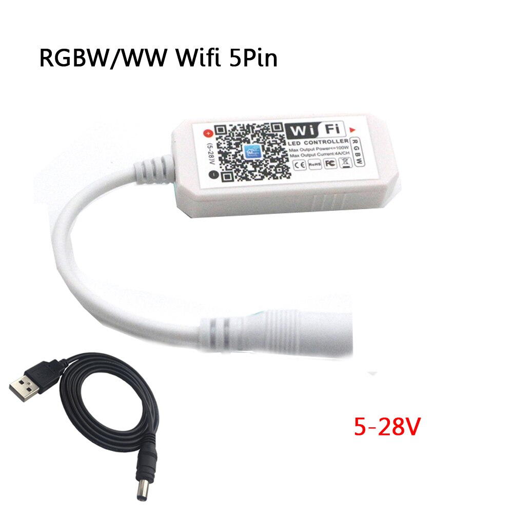Magic home usb smart wifi led-controller rgbw rgb cct pixel strip alexa google home bluetooth muziek 5/12/24v dc naar usb-connector: Wifi rgbw