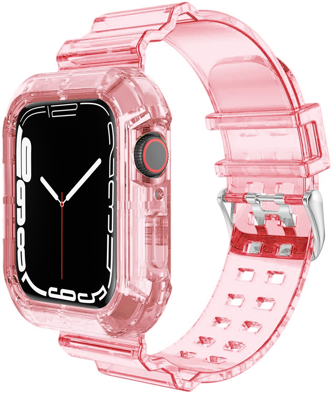 Case+Strap for Apple Watch Band 44mm 40mm 45mm 41mm 42mm 38mm Accessories Transparent Silicone Bracelet iWatch series 3 5 6 se 7: light pink / 42mm or 44mm or 45mm