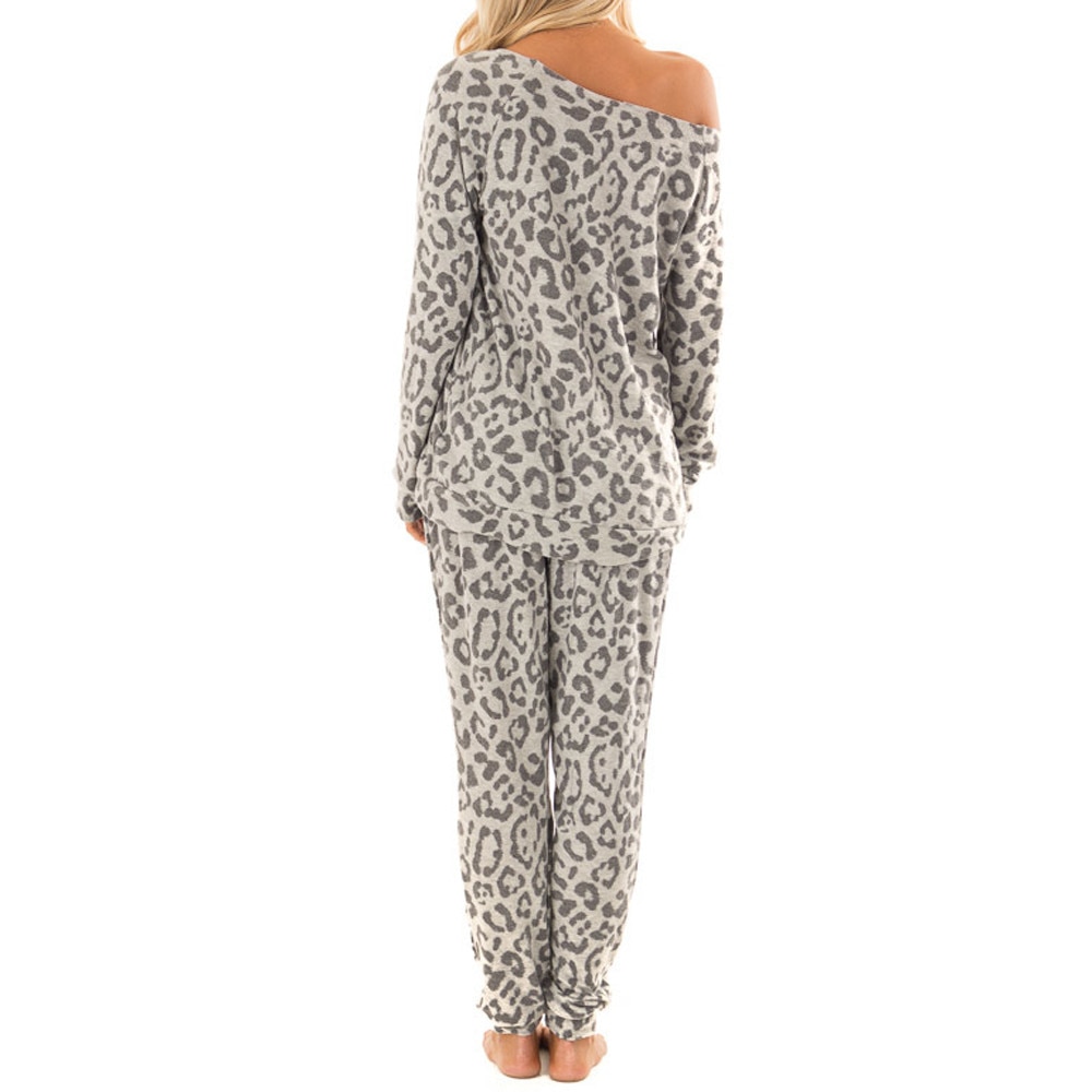 Women Leopard Print Leisure Suit Long Sleeve Top Pant Casual home clothing Sets Female Pants Suit 2pcs