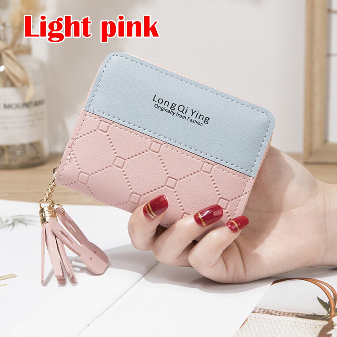 Women Wallets PU Wallet Leather Small Coin Purse Ladies Card Bag Cute Trend Student Tassel Pendant For Women Short: Style C-pink