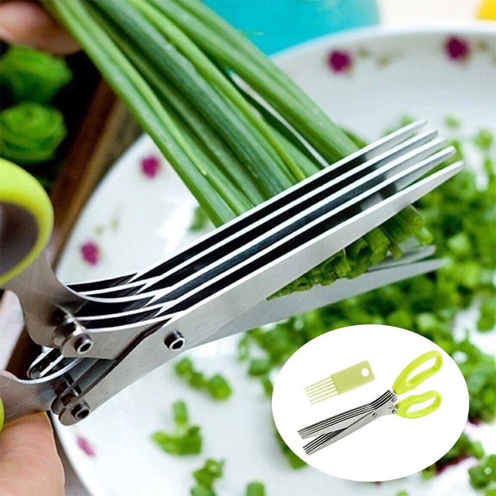 Multifunctional Muti Layers Stainless Steel Knives Multi-Layers KItchen Scissors Scallion Cutter Herb Laver Spices Cook Tool Cut