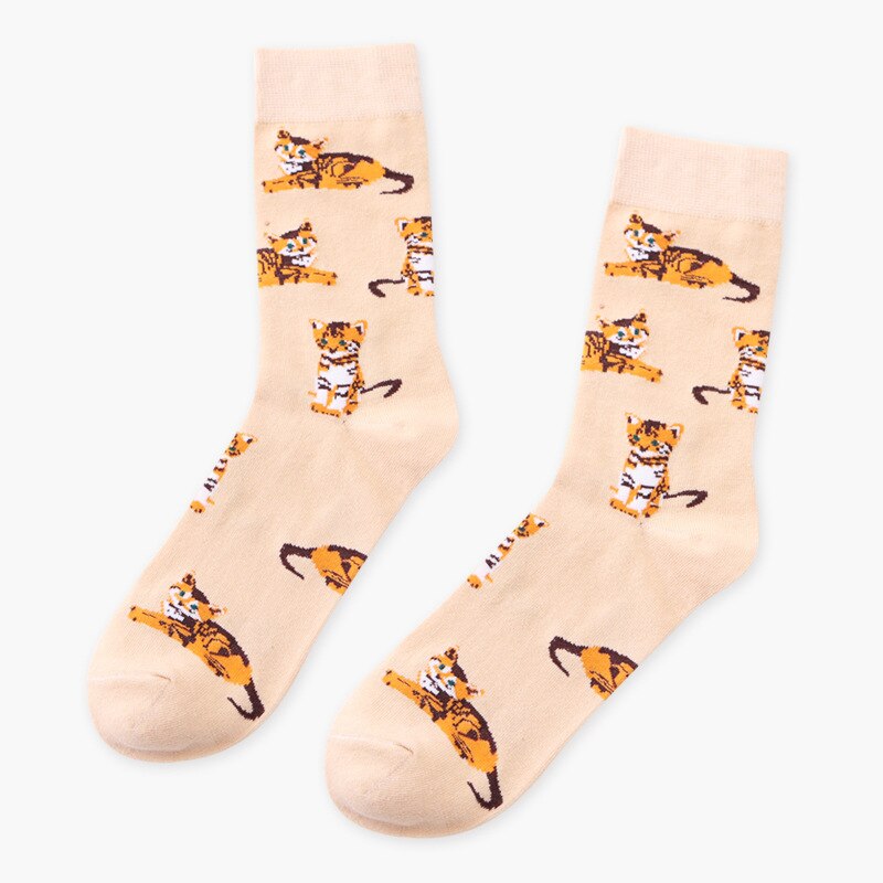 Novedad de , calcetines cortos Teckel Shiba Inu Tiger Beagle para mujer, bonitos calcetines de algodón con de Animal para mujer: Beige cat