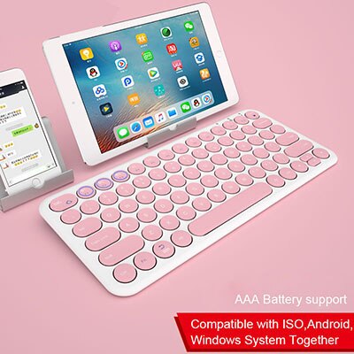 Tablet Bluetooth Toetsenbord Ronde Keycap Draadloze Gaming Toetsenbord Voor Mac Chrome Os Windows Iphone Ipad Android: Pink