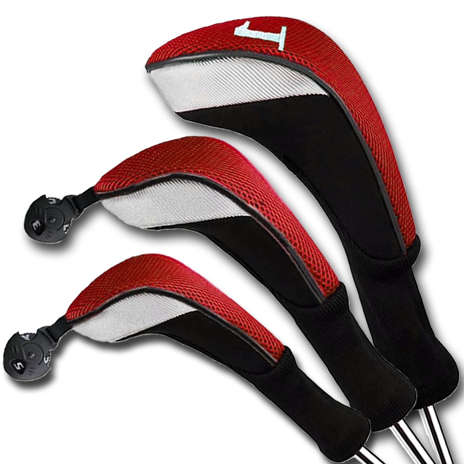 Outdoor Golf Club Head Covers for Woods with Number Tag Long Interchangeable 1 3 5 7 X Driver Fairway Hybrid: No.135 Red 3Pcs