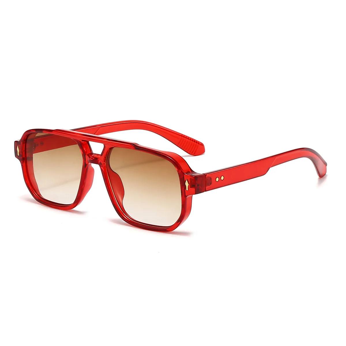 JNPCXI Vintage doble puente hombres gafas de sol cuadradas verde océano lente UV400 gafas mujeres tendencia remaches gafas de sol: Azul gris
