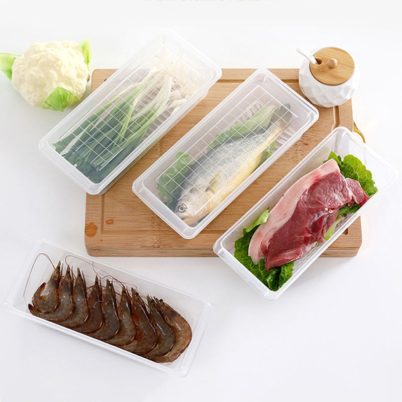 Kitchen Drainable Freezer Storage Box Organizer Transparent Refrigerator Storage Boxes Organizer Food Sealed Container
