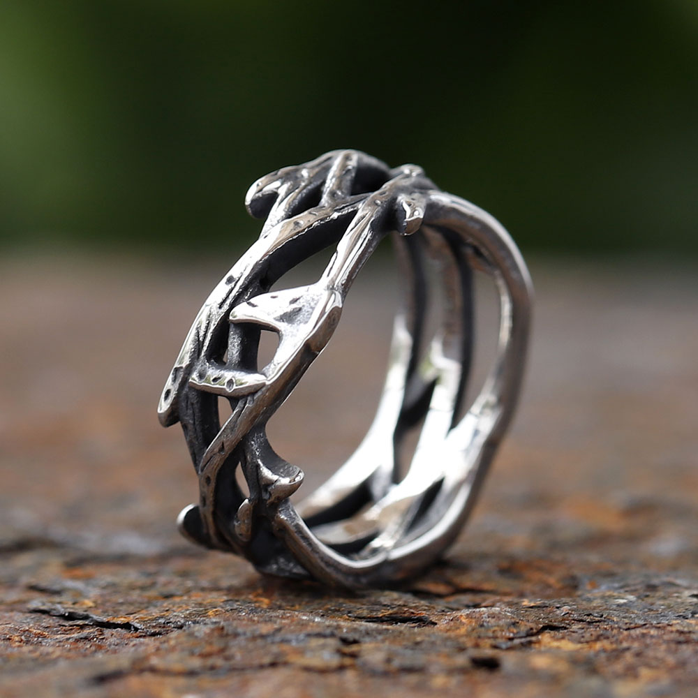 Anillo de pareja de espinas irregulares de acero inoxidable 316L con personalidad, anillos de dedo Retro para hombre y mujer, de joyería para amantes 2024: 8 / Verde