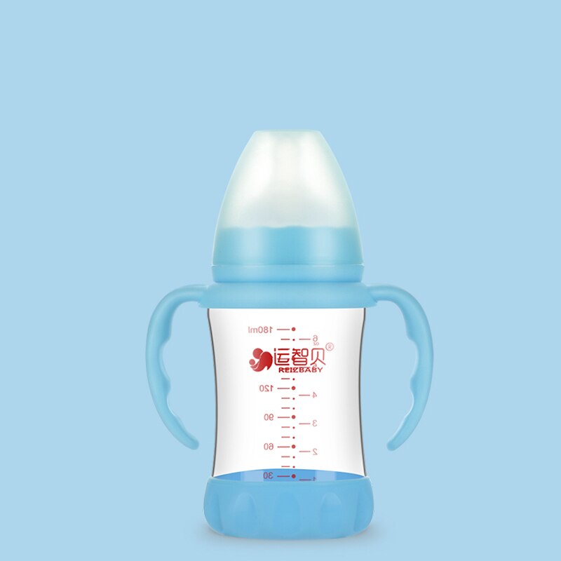 Botella de alimentación de bebé de vidrio, botella de agua de calibre ancho, resistente a altas temperaturas, 180/300ml: blue 180ml