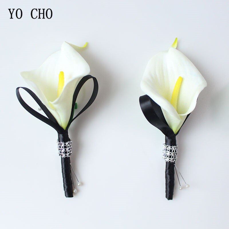 YO CHO-Flor Artificial para hombre, flor de lirio de Cala Blanca, broche para novio, alfiler, alfiler, de boda, ramillete de Lirio