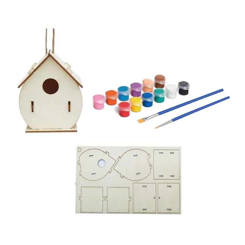 Diy fuglehus maleri kit bygning fuglehus maler børster træ kunsthåndværk: D