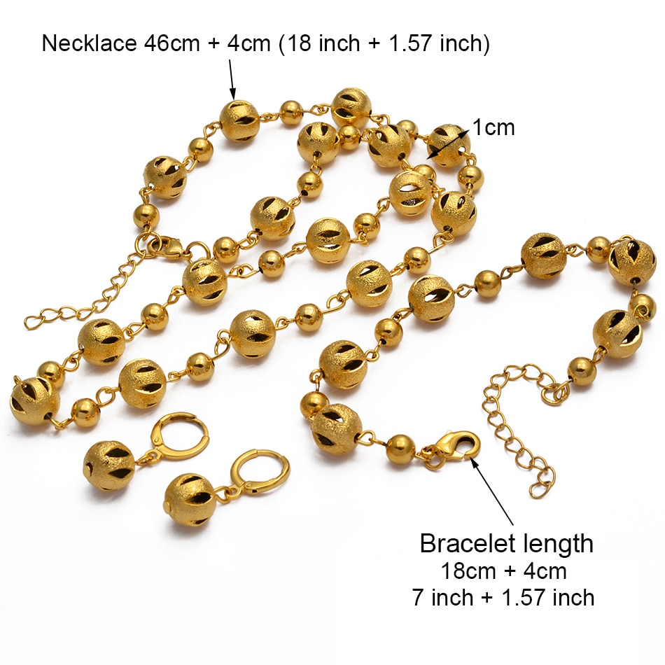 Anniyo Beads Jewelry sets Ball Necklaces Earrings Bracelet Gold Color Beaded Women Arab Jewelry Africa Ethiopian #020606