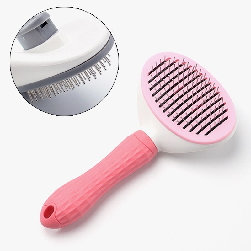 Cepillo de pelo para perros y gatos, peine de masaje de autolimpieza, Golden Retriever, productos para mascotas, accesorios: Thick Pink