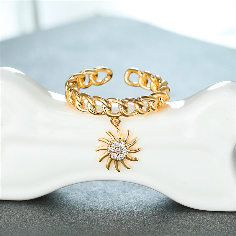 Trouwring Dames - Kristal Zonnebloem Hanger - Geometrisch - 4mm Band - Verlovingsring: Goud