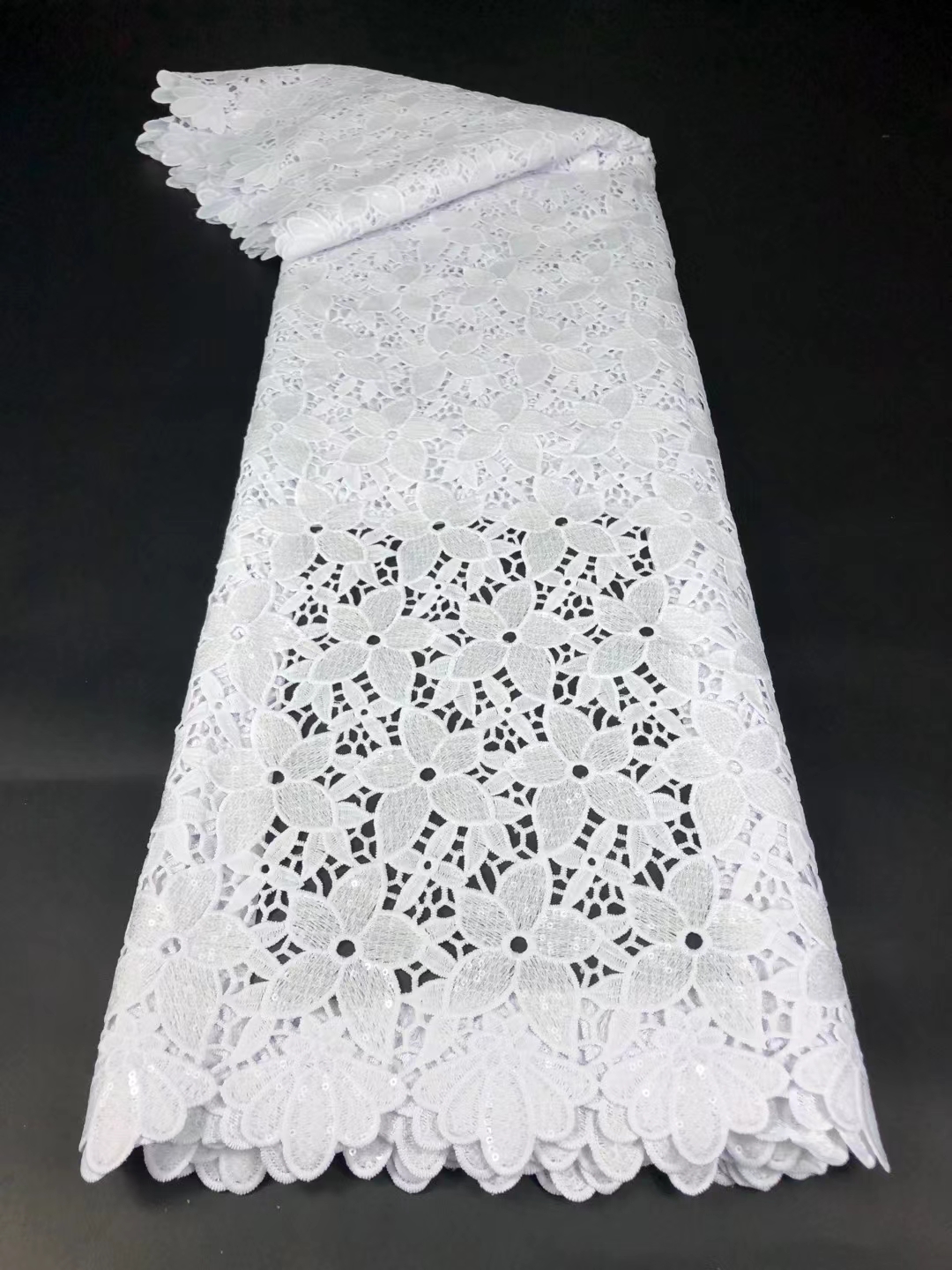 Tissu nigérian en dentelle Guipure blanche Pure, 5 Yards, de , avec paillettes, pour mariage, dernière collection: as picture10