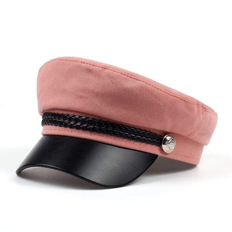 2019 chapeaux pour femmes, printemps, 100%  chapeaux en coton bleu marine, cuir noir, couronne fixe, boucle argentée, chapeau chaud d'hiver, bérets, casquette: Rose