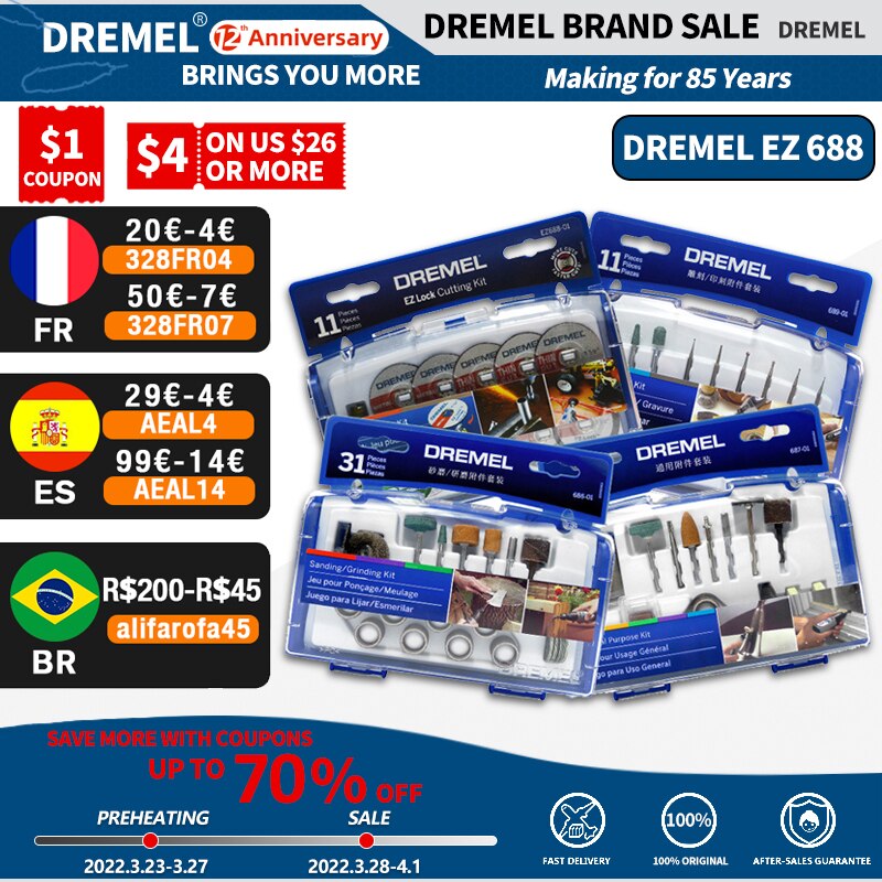 Dremel Multipurpose Set All-Purpose Rotary Tool Accessory Kit 687-01 686-01 689-01 EZ688-01 for Use Wood Metal and Glass