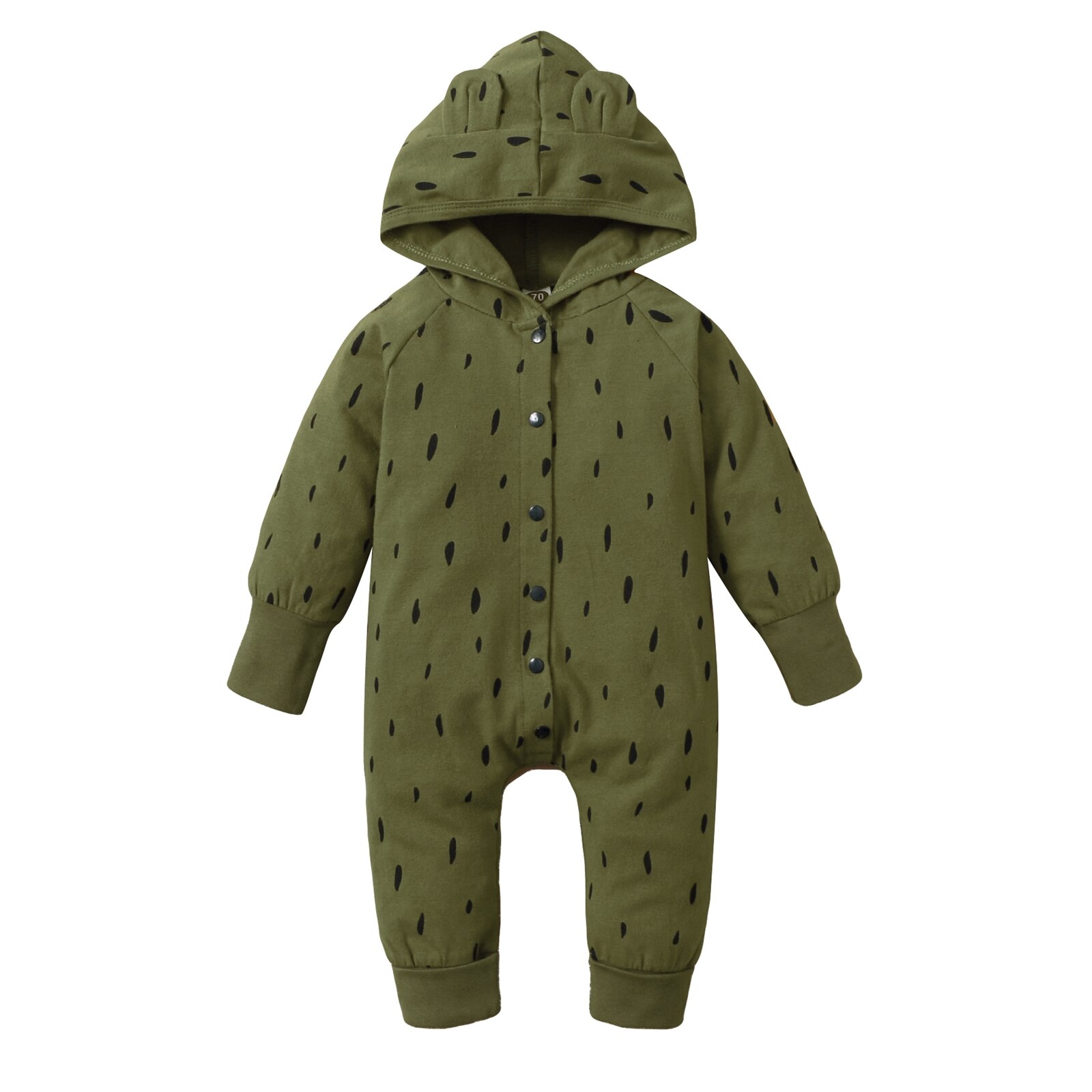 Baby Meisjes Jongens Single-Breasted Jumpsuit, Lente Herfst Dot Printing Lange Mouwen Cartoon Oren Decoratie Hooded Romper