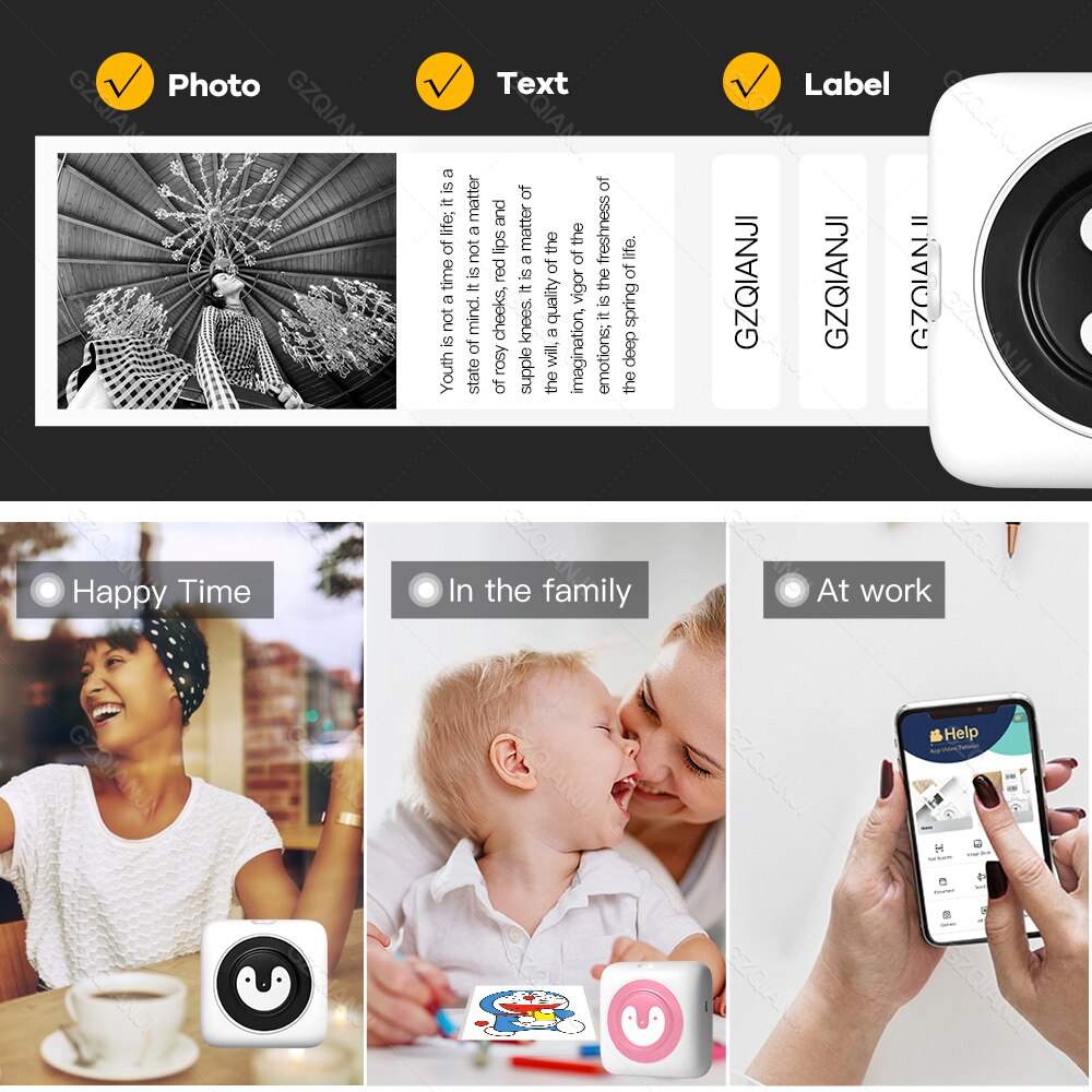 304DPI Photo Printer Bluetooth Wireless Connected Via Phone Free App For Android and iOS Mini Pocket Thermal Printer 300DPI