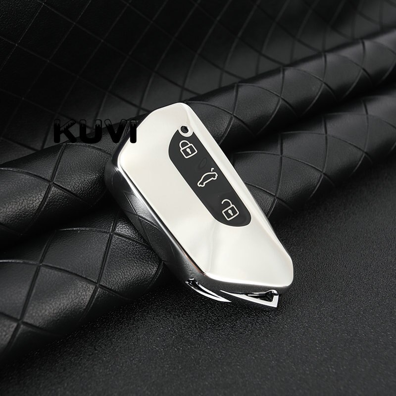 Blød tpu bil fjernbetjening nøgle cover til vw volkswagen golf 8 mk8 skoda octavia 3 knap smart key protecto shell tilbehør: Sølv