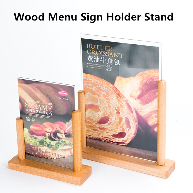 A5 Wood Clear Plastic Table Menu Stand Card Display Upright Ad Photo Frame Acrylic Sign Holder