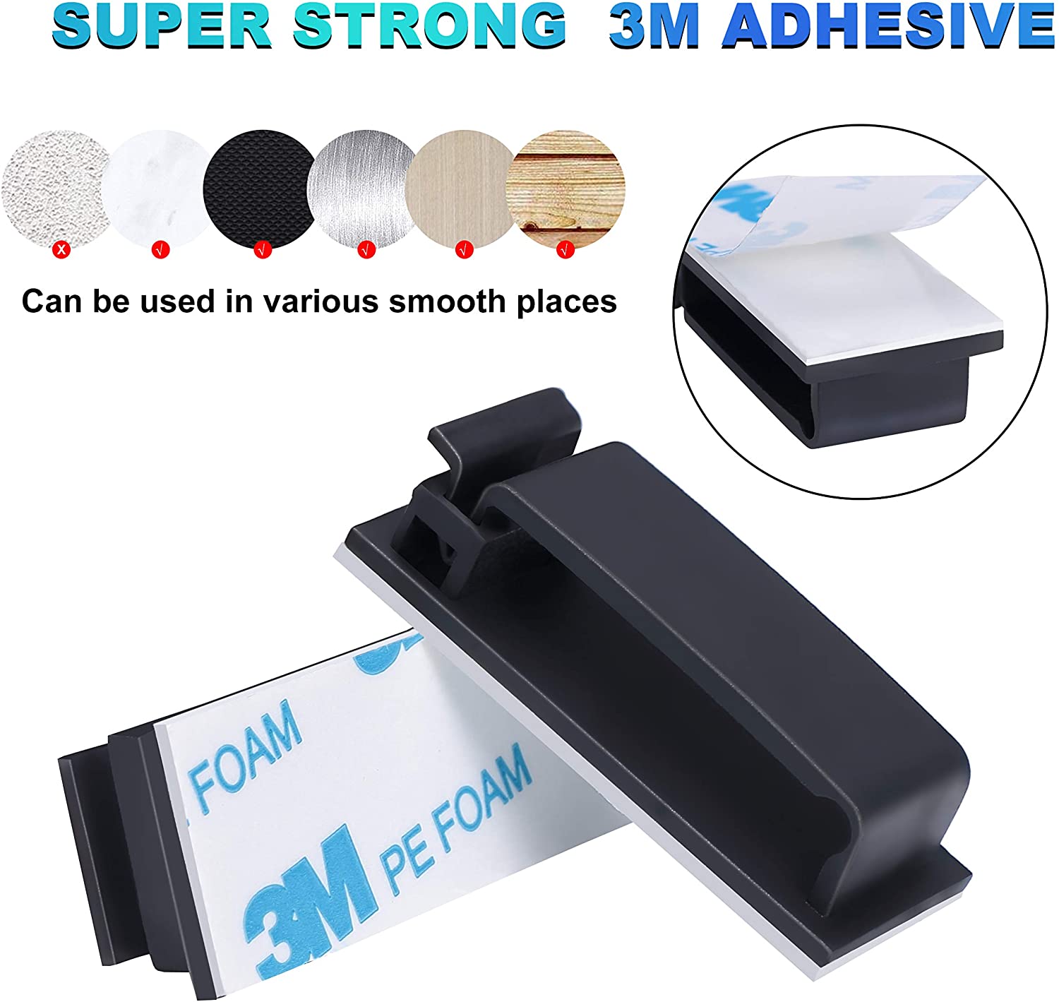 Self Adhesive Cable Management Clips Cable Organizers Wire Clips Cord Holder for TV PC Laptop Ethernet Cable Desktop Home office