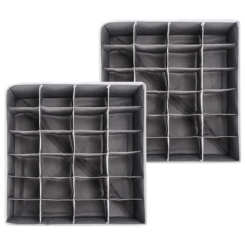 Organiser Divider Pack of 2 - Foldable Wardrobe Organiser with 24 Cells - Fabric Drawer Divider for Storage Baby Clothes