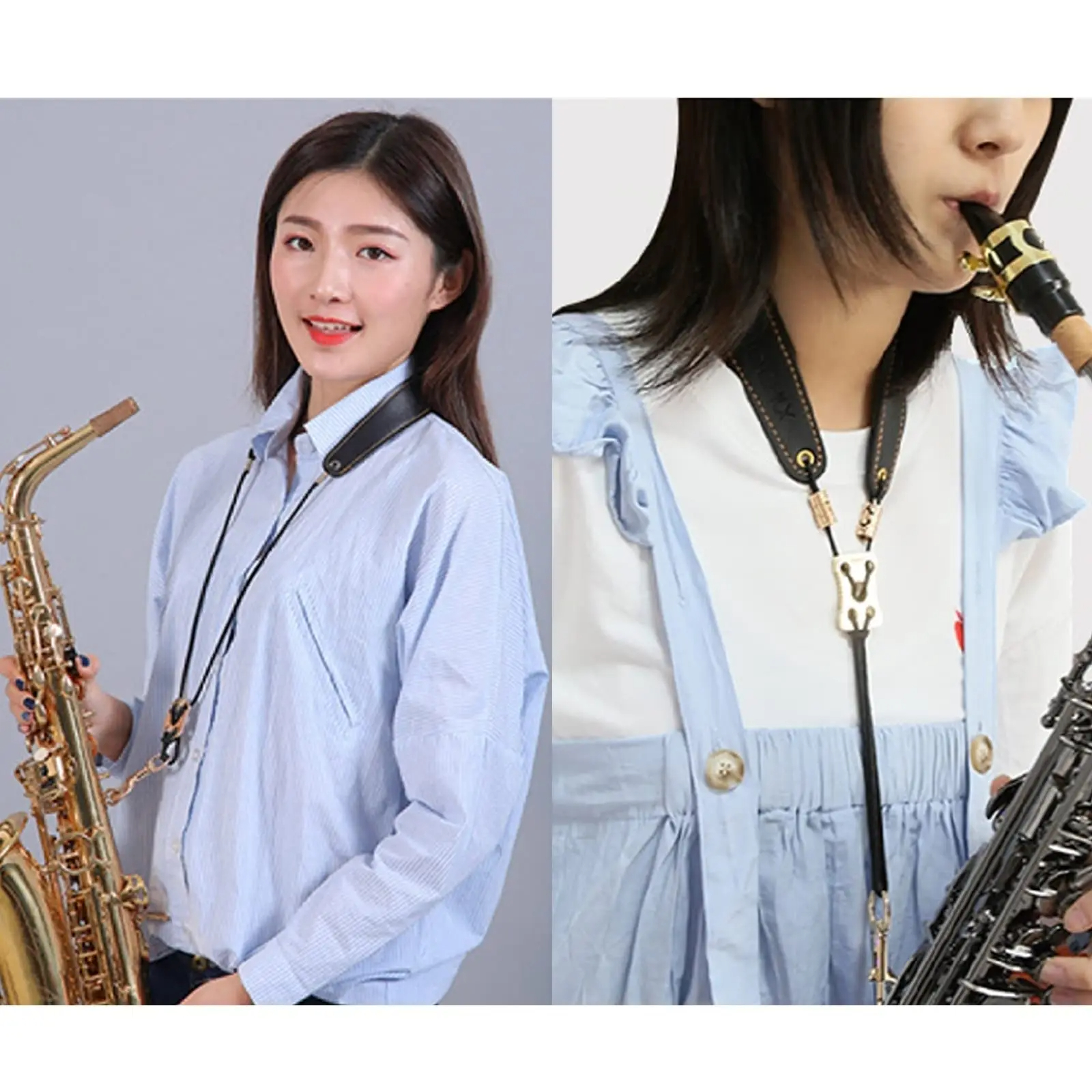 Miwayer Sax Nek Riem Professionele Saxofoon Harnas Lederen Gewatteerde Zachte Hals Sling Voor Bariton Alt Tenor Sopraan Bariton