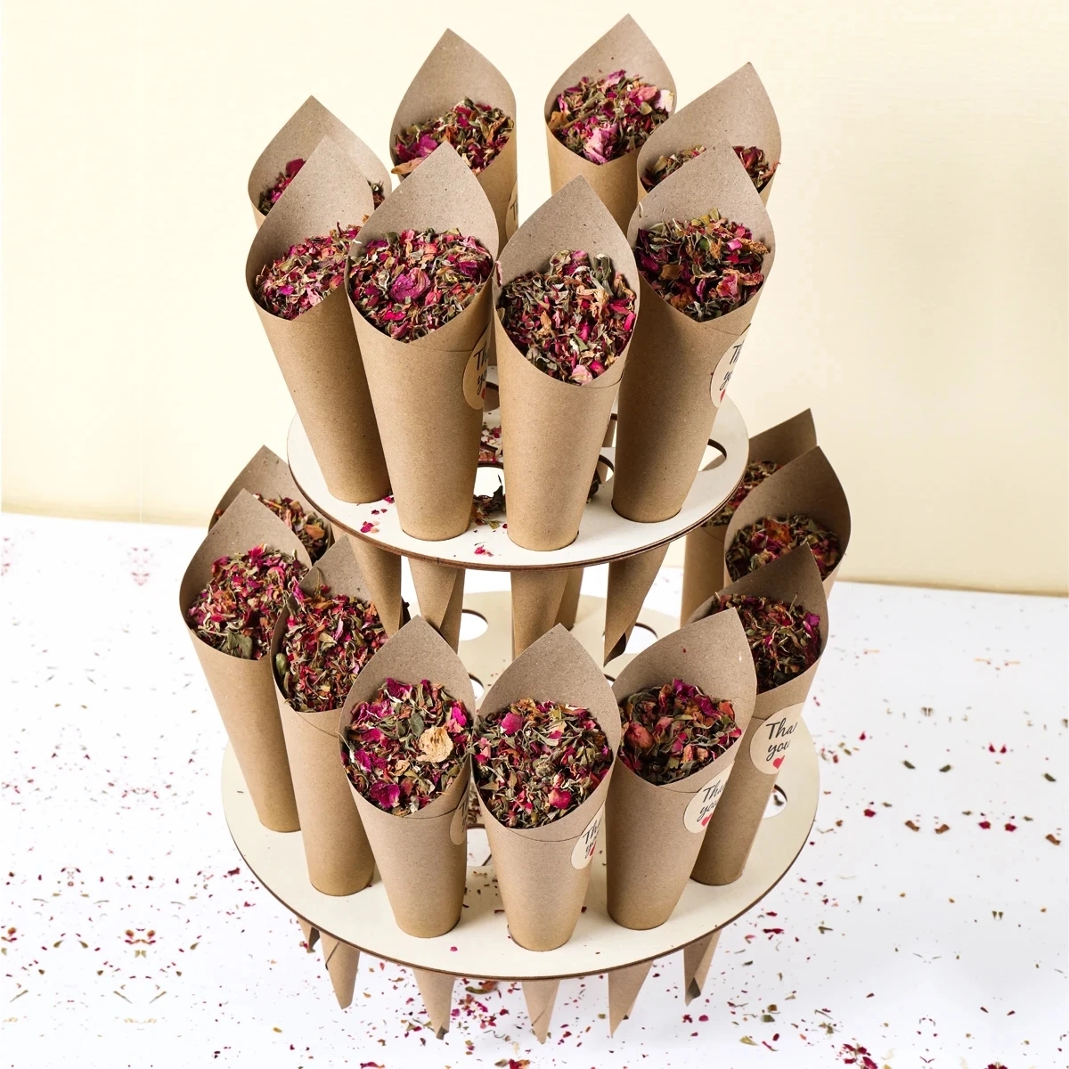 Soporte para conos de confeti de boda, soporte para conos de boda, suministros de decoraciones de boda de papel Kraft, cono de bandeja de confeti