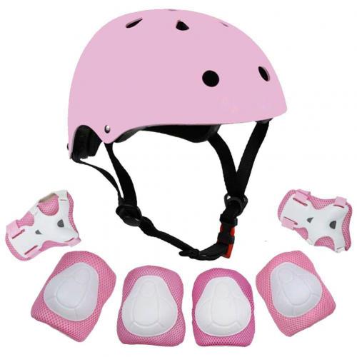 7pcs/set Cycling Roller Skating Protective Gear Pads Helmet Knee Elbow Wrist Guards Outdoor Sport Safety Protector for Kids: Pink