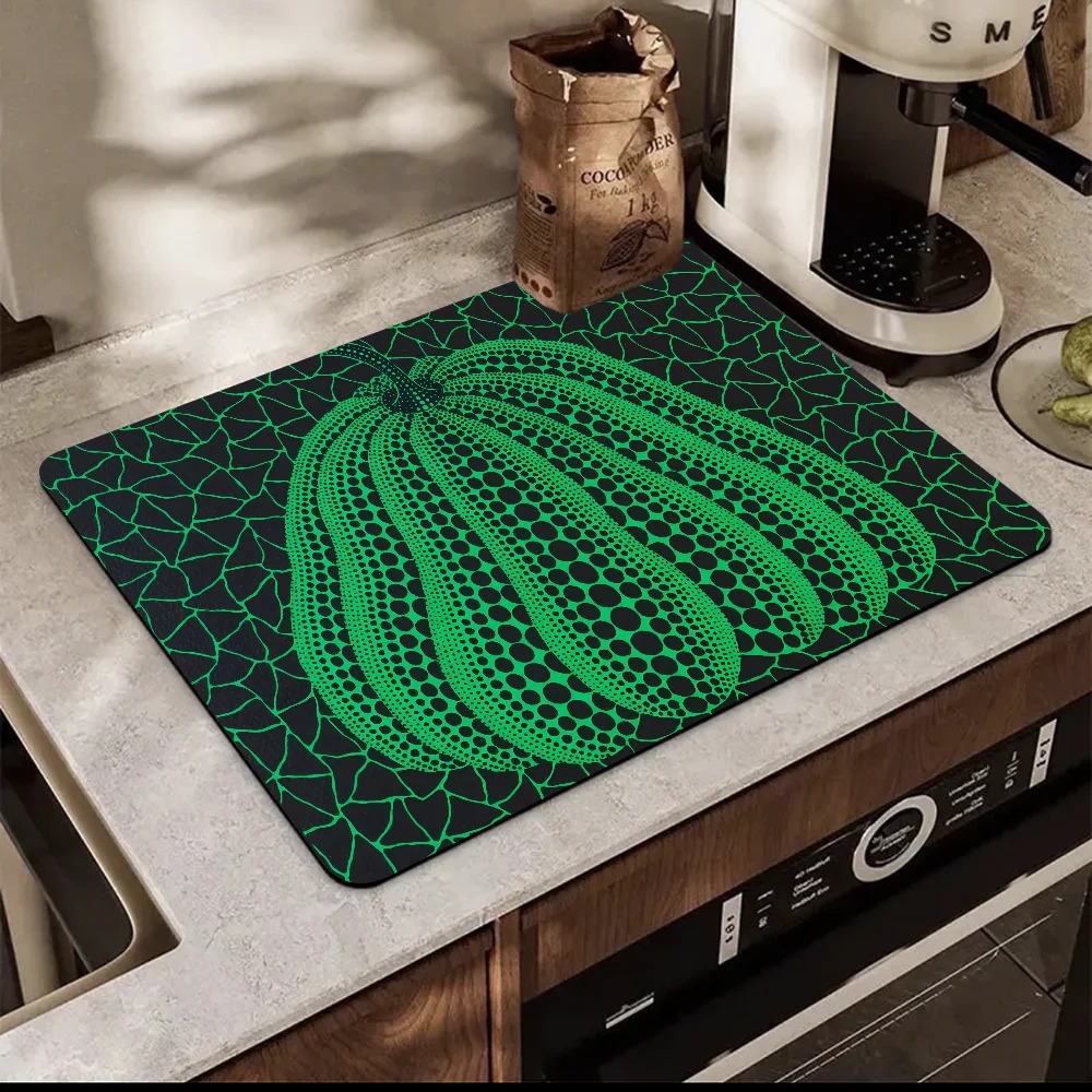 Yayoi Kusama Vloermat Gedrukt Schotel Droogmat Super Absorberend Koffie Afvoer Pad Servies Quick Rug Keuken Servies Placemat: M / green