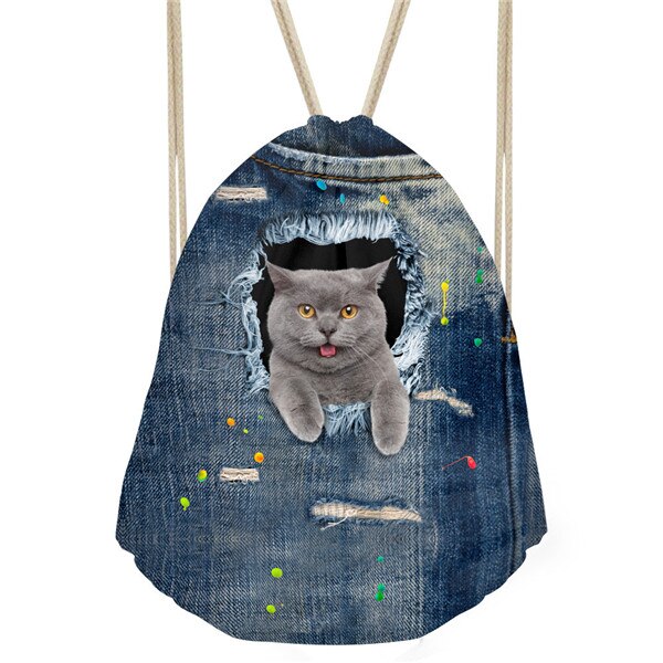 FORUDESIGNS Kleine Frauen Kordelzug Nette 3D Cowboy Haustier Katze Hund Kinder Schule Rucksack Männer Tasche Mochila mujer: CA4916Z3