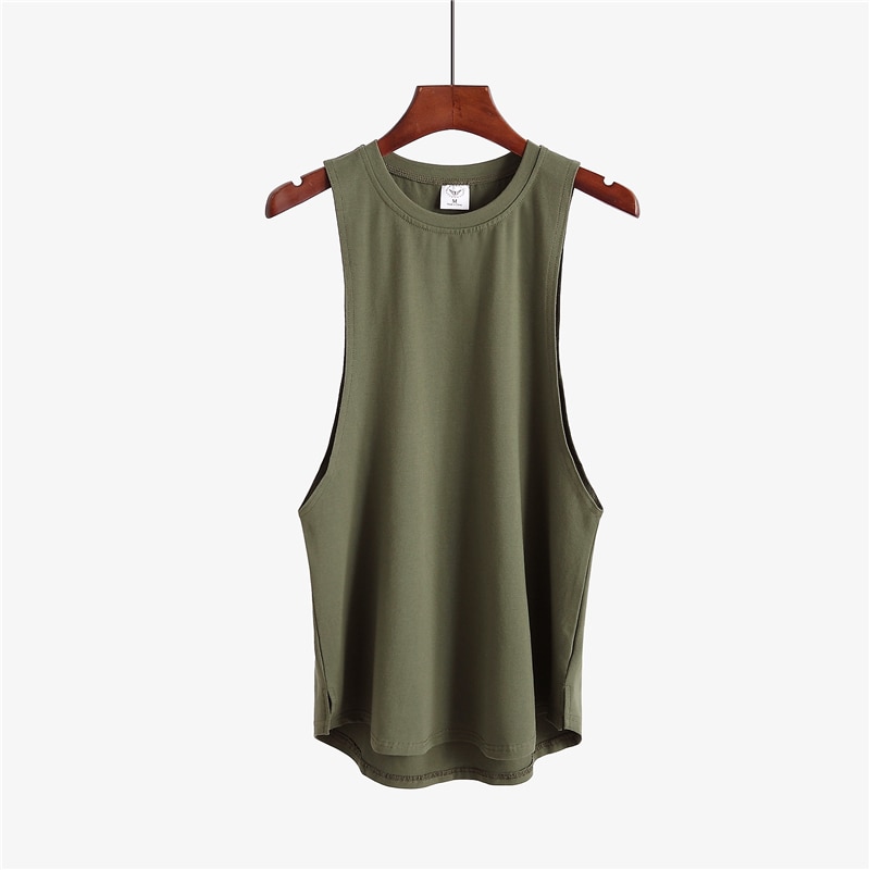 Sommer gym klær merke singlet canotte bodybuilding stringer tank topp menn fitness skjorte muskel ermeløs vest tanktop: Militærgrønn / M