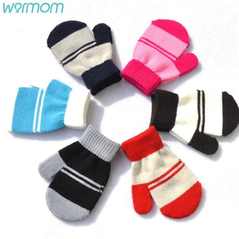 Warmom Baby Knitting Warm Soft Gloves Kids Boy Girl Stripe Pattern Mittens Children Boys Girls Gloves Soft Knitting for 1-4Y