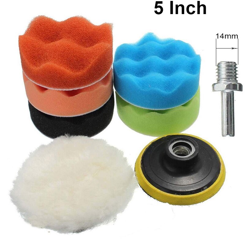 Buffing Pad 4''5''6''7'' inch Car Sponge Polishing Pad Kit M10 M14 Thread Abrasive Polisher Drill Adapter Waxing Tools Accessory: 5 inch