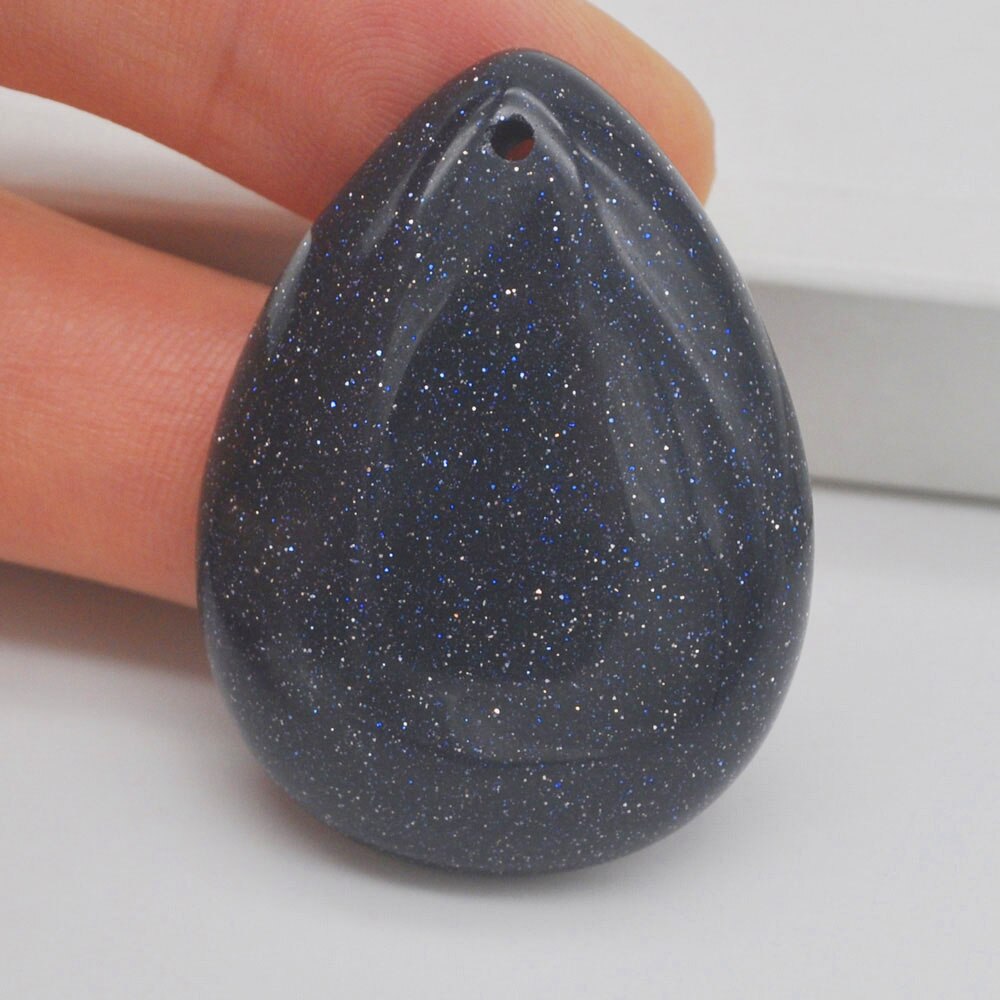 Natural 40x30MM Mixed Stone Bead Teardrop CAB Cabochon Hole Jewelry For GEM Pendant 1PCS H149-H166: Blue Sandstone