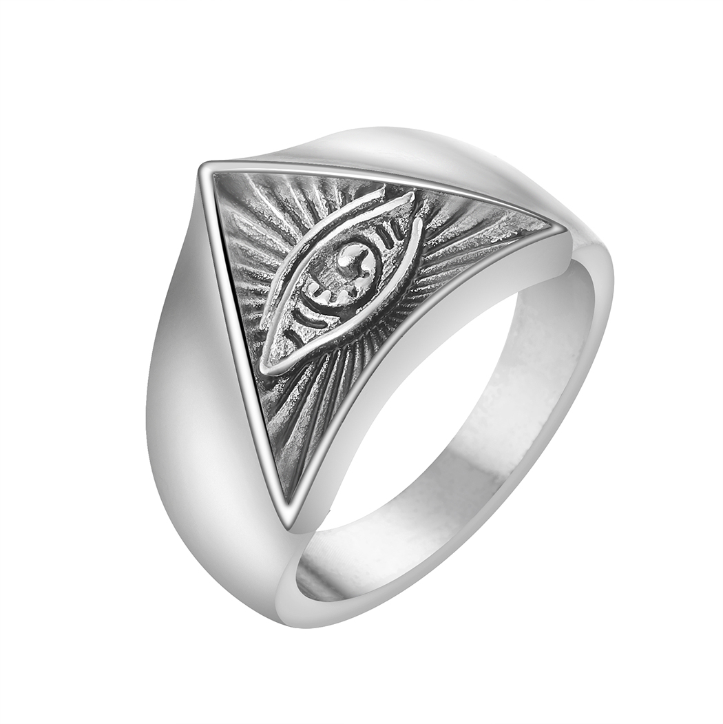 Vintage Eye of Providence antyczny srebrny pierścień dla kobiet mężczyzn Punk Hip Hop egipski Illuminati Symbol mężczyzna pierścień unikalna opaska Unisex
