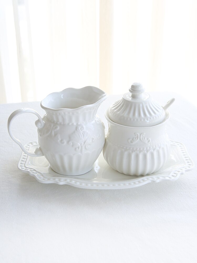 Juego de ollas de cerámica para aliviar el azúcar y crema, tazón Rococo, especias, jarra de leche, tazas de salsa, arte barroco inglés