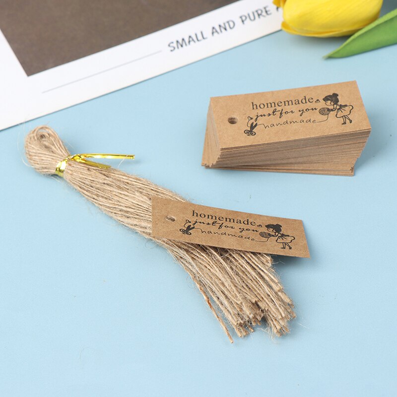 50 Pcs With 50 Tie Hemp String Thank You Handmade Tags For Box Decoration