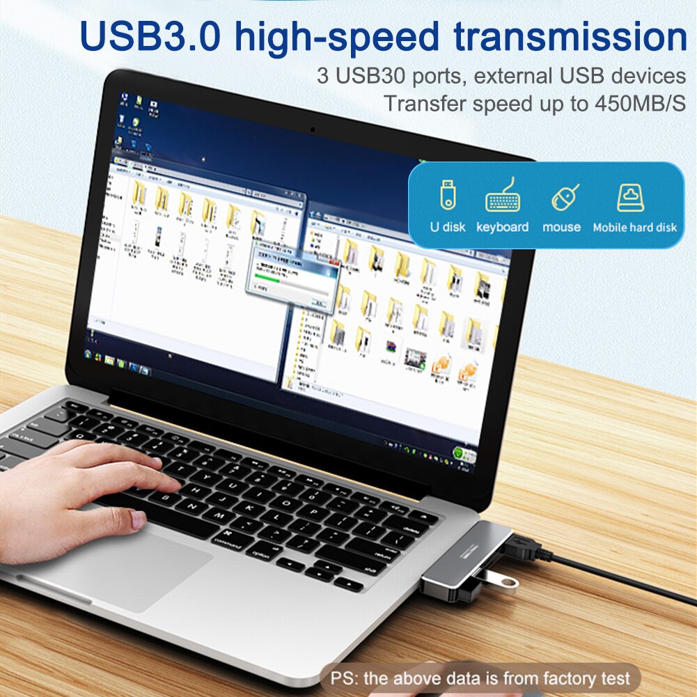 5 In 1 Adapter Universal Splitter Plug And Play Computer Home Office Mini Portable Multifunctional USB3.0 C Hub OTG For IPad Pro