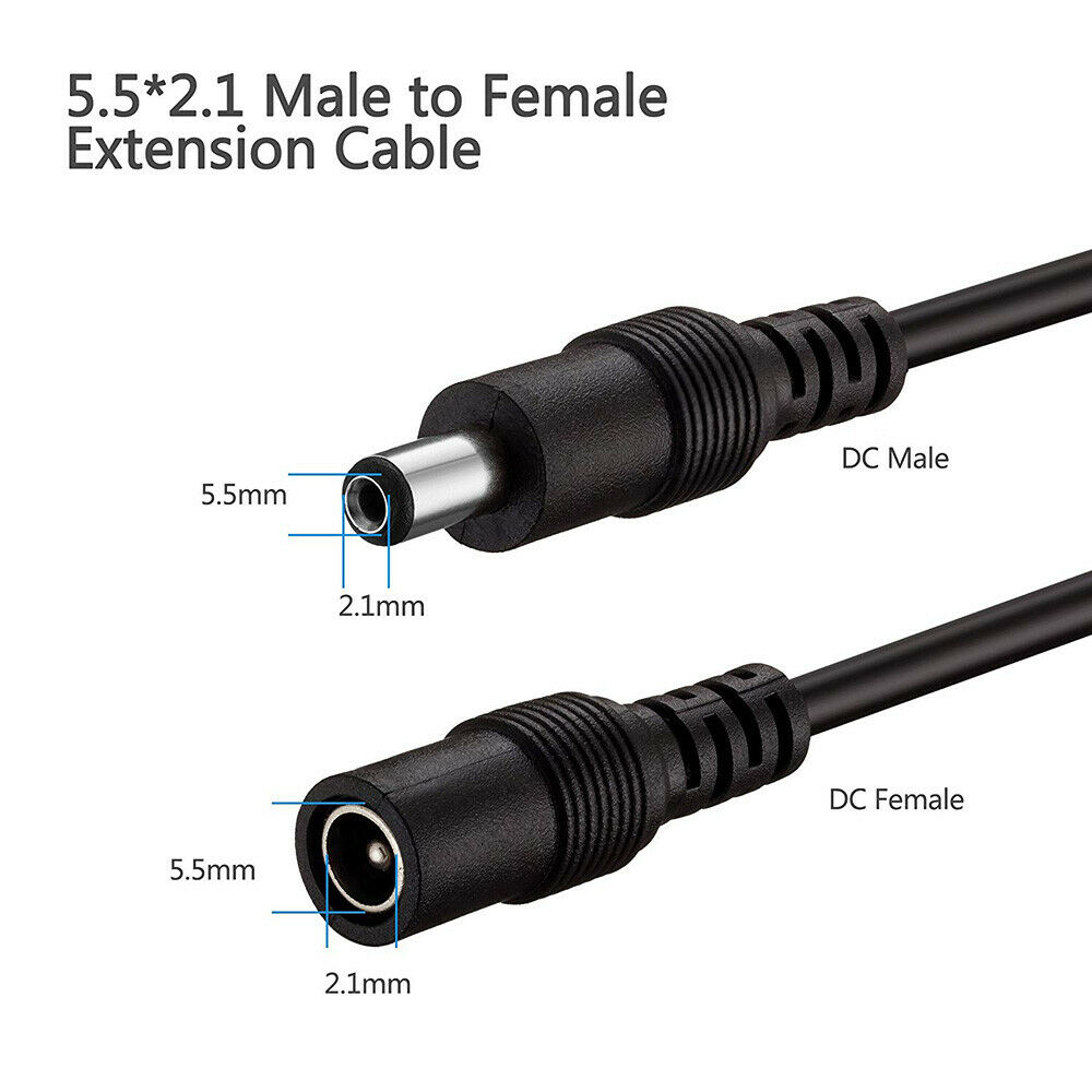 Klassinen musta 1.8m 3m 5m dc jatkojohto 5.5mm*2.1mm uros-naaras virtajohto johto cctv kameran kodinkonekaapeli