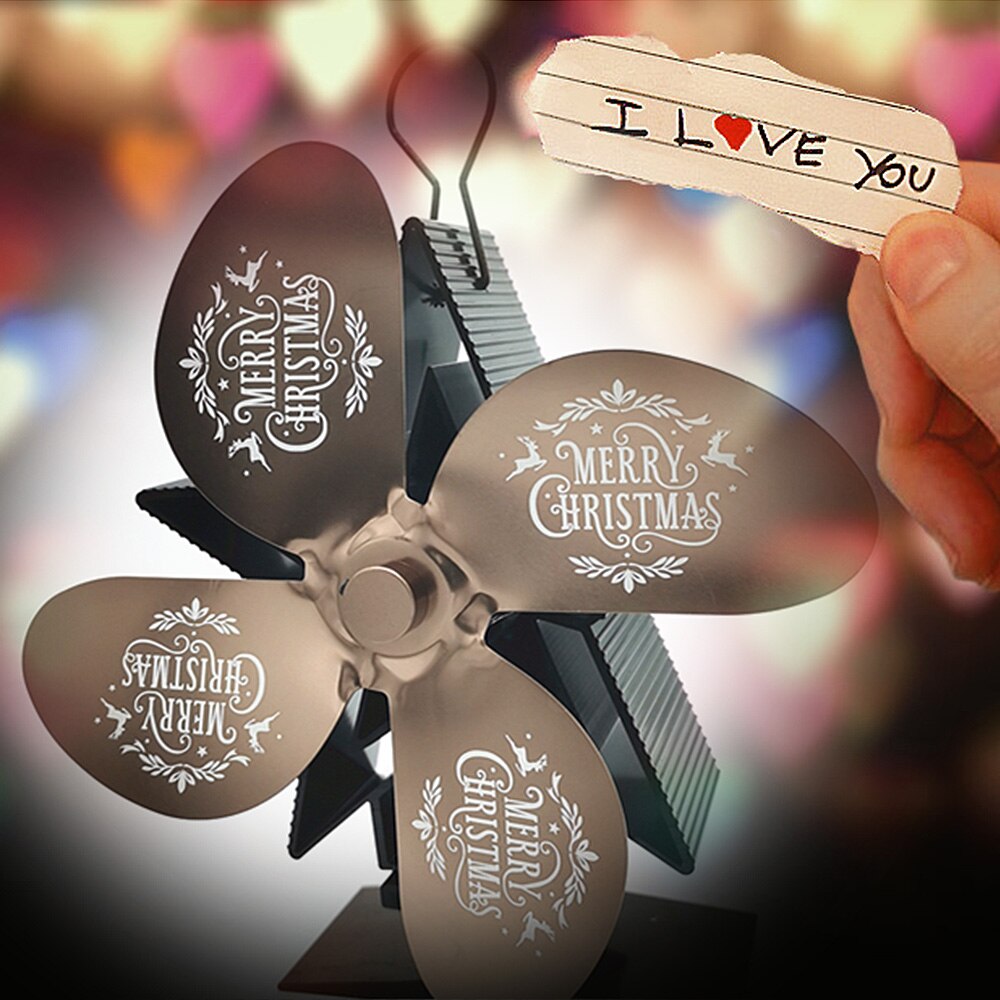 4 Blades Black Stove Fan with Temperature Monitor Fireplace Fan Wood Burner Stove Thermal Heat Power Stove Fan