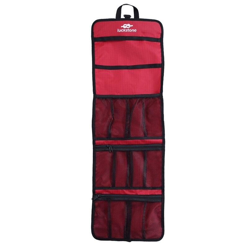 G92F Foldable Rock Climbing Storage Bag Durable Carabiner Hook Partitions Organizer Holder Hiking Gear Equipment: Red