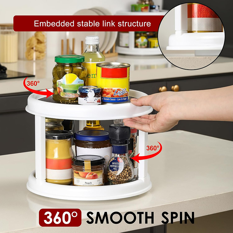 Organizador de especias giratorio de 2 niveles y 10 ", estante giratorio para condimentos para despensa, armario, encimera de cocina, organización superior de mesa
