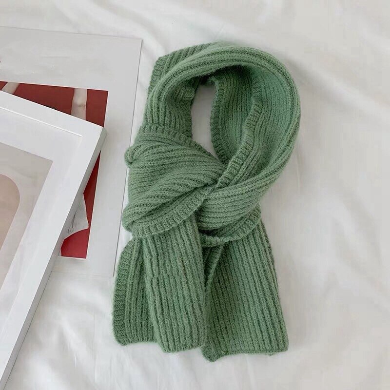 Bufanda tejida de lana corta para mujer, de Color sólido, para estudiantes, otoño e invierno, cuello suave japonés, combina con todo